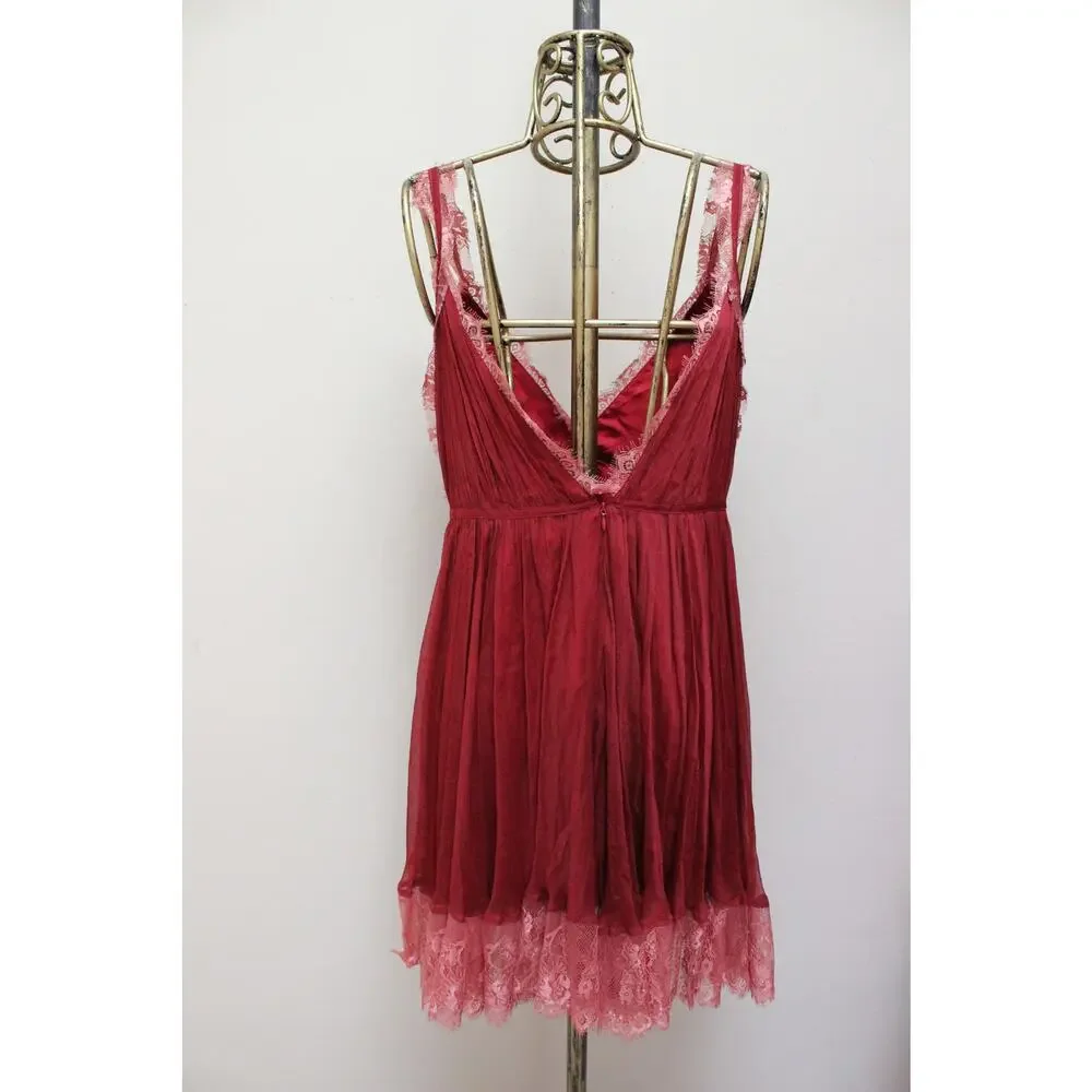 NWT Free People Brenda Knight Marilyn Red Lace Sheer Dress Size Large